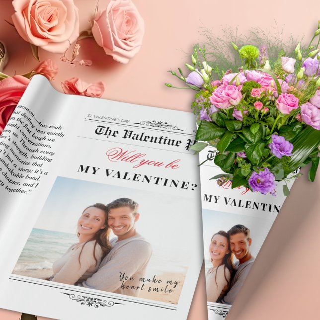 Unsere Liebe Story Valentine's Day Newspaper Blume Geschenkpapier (Our Love Story Valentine's Day Newspaper Flower Wrapping Paper)