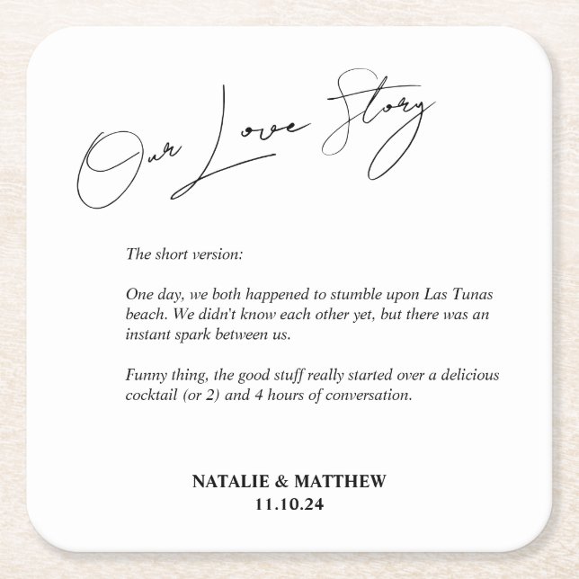 Unsere Liebe Story Wedding Napkins Rechteckiger Pappuntersetzer (Vorderseite)