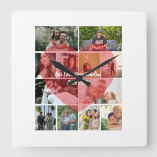 Unsere Liebesgeschichte 12-Foto-Zeitstrahl Paar-Co Quadratische Wanduhr
