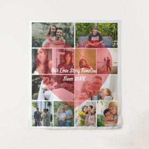 Unsere Liebesgeschichte 12 Foto-Zeitstrahl Paar-Co Wandteppich