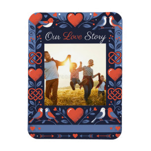 Unsere Liebesgeschichte Folk Art Valentinskarte Magnet