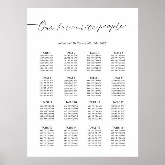 Unsere Lieblings-Leute Hochzeitsdiagrammzeichen Poster (Vorne)