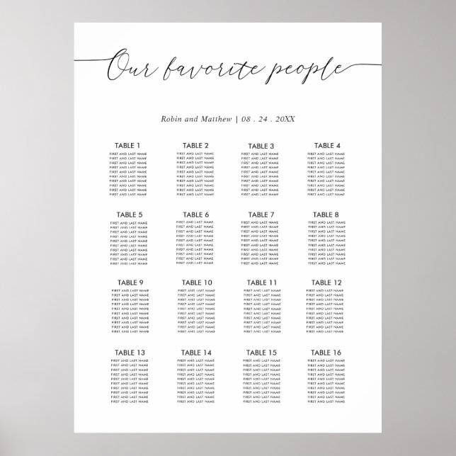 Unsere Lieblings-Leute Hochzeitsdiagrammzeichen Poster (Vorne)