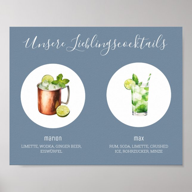 Unsere Lieblingscocktails Hochzeit Dusty Blue 01 Poster (Vorne)