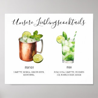 Unsere Lieblingscocktails Hochzeit Poster