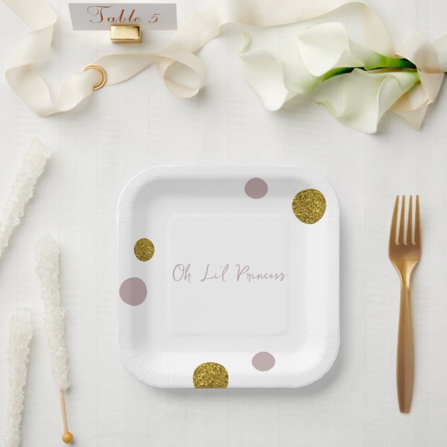 Unsere Li'l Princess Gold und Rose Gold Pappteller (Hochzeit)