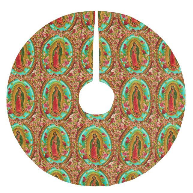 Unsere mexikanische Heilig-Jungfrau Mary Polyester Weihnachtsbaumdecke (Vorderseite)