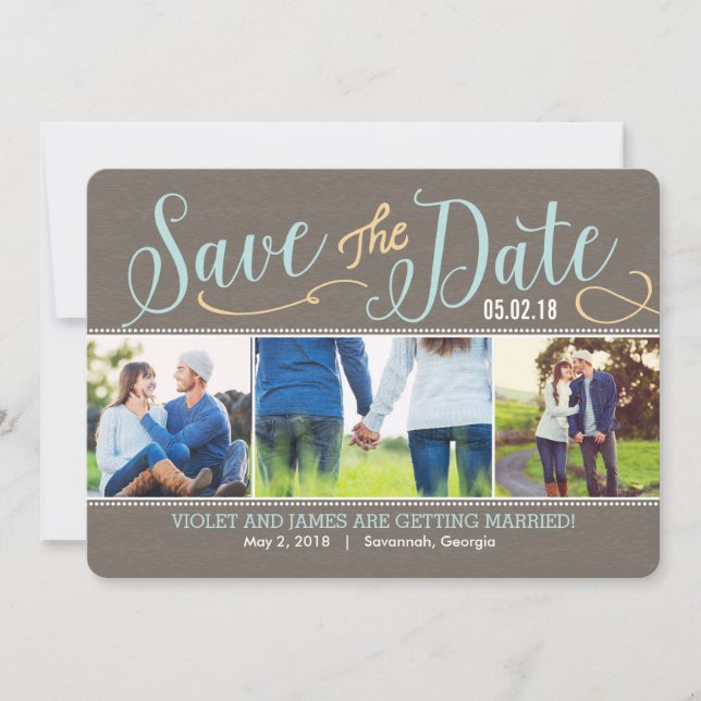 Unsere Momente Save the Date Card - Blau (Vorderseite)