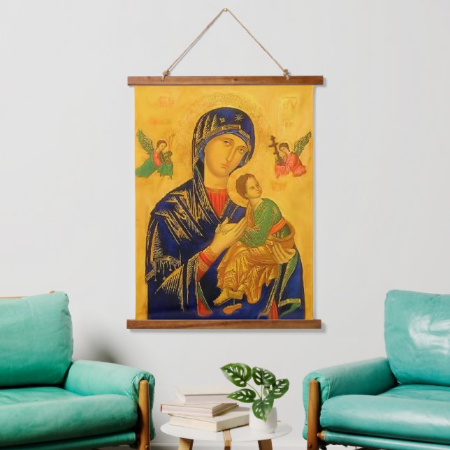 Unsere Mutter der ständigen Hilfe Wandteppich Mit Holzrahmen (Wohnzimmer)