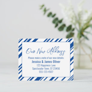 Unsere neue Adresse Blue & White Diagonal Streifen Postkarte