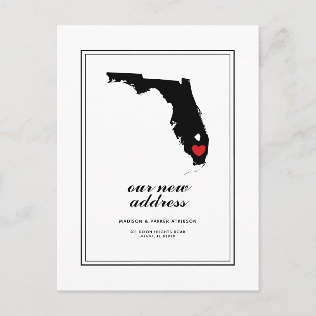 Unsere neue Adresse in FL | Mark Your City W/Heart Postkarte (Vorderseite)