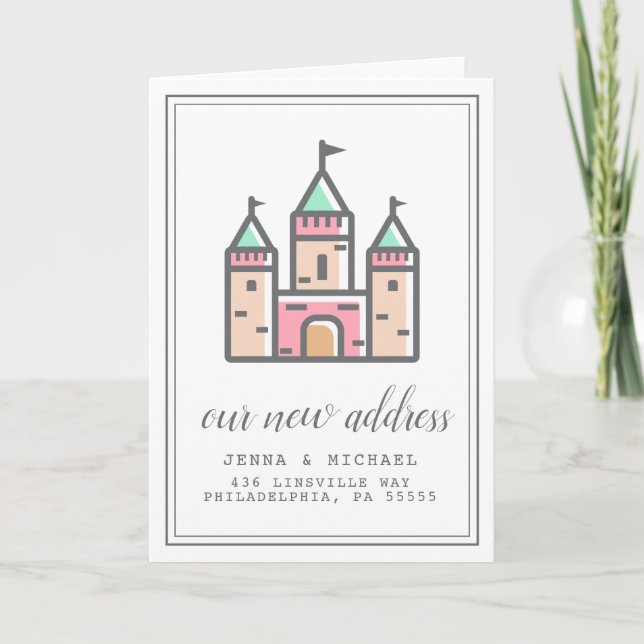 Unsere neue Adresse | Pastel Castel Zuhause Karte (Vorderseite)