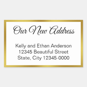 Unsere neue Adresse Weiß und Gold Moving Ankündigu Rechteckiger Aufkleber