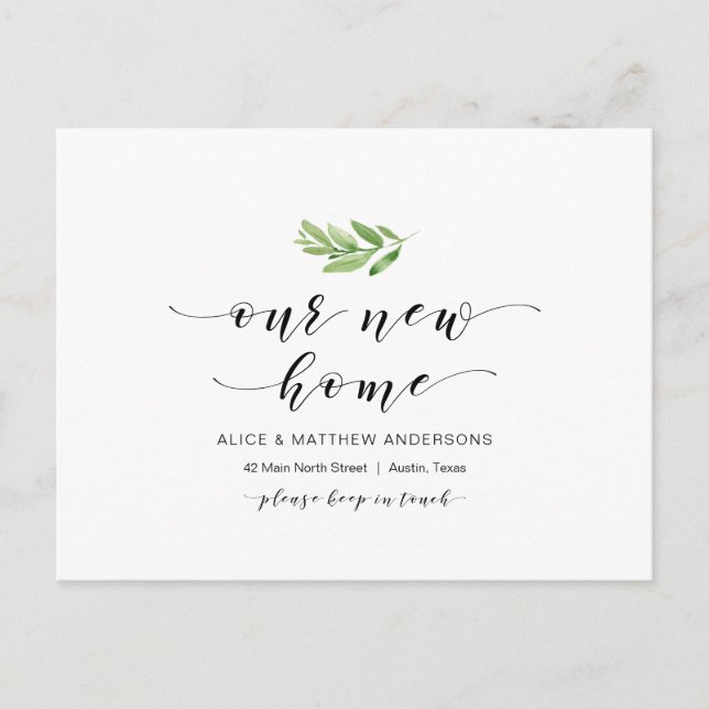 Unsere neue Zuhause, Grüne, bewegende Ankündigung Postkarte (Vorderseite)
