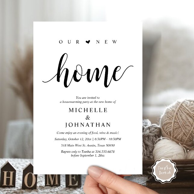 Unsere neuen Zuhause-, Party Einladungen- und Wohn Einladung (Our new home, Housewarming party invitation card, first house invites, in black white)