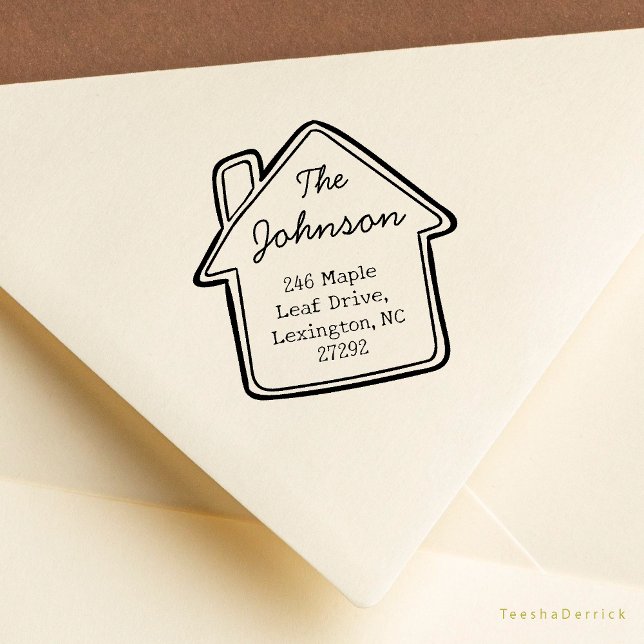 Unsere Niedliche Rücksendeadresse zur Ankündigung  Gummistempel (Our New House Announcement Cute Little Cottage or Wedding RSVP Return Address Rubber Stamp)
