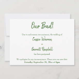 Unsere schlechte grüne Weiße vertagte Hochzeitsank Einladung
