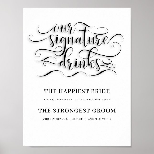 Unsere Signature Drinks Hochzeitszeichen Bar Poster (Vorne)