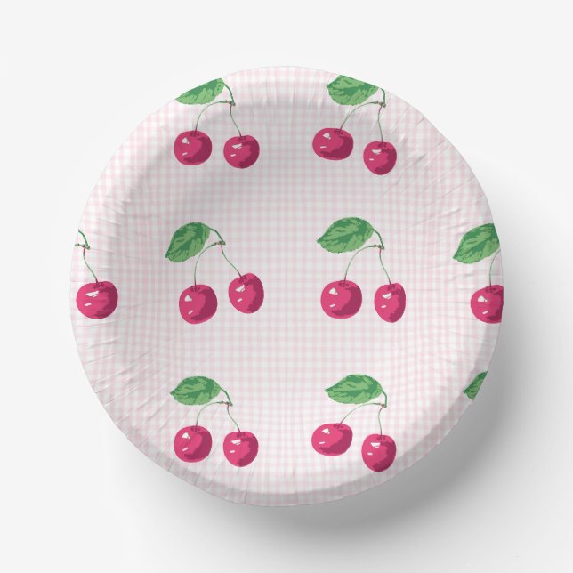 "Unsere süße Cherry" Pink & Green zum Geburtstag Pappteller (Vorderseite)