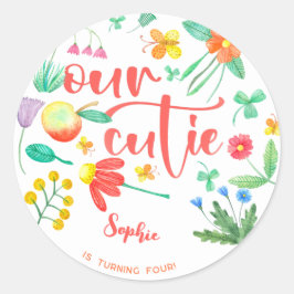 Unsere Süsse ist... floraler Kindergeburtstag. Runder Aufkleber