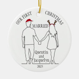 Unsere Verheiratete Weihnachtsmannmütze & Antler z Keramik Ornament