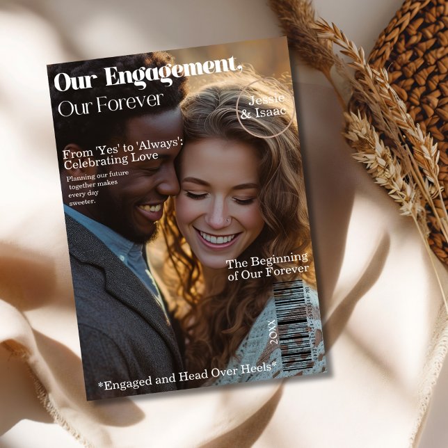 Unsere Verlobung 2 Foto Magazine Cover Einladung (Our Engagement 2 Photo Magazine Cover Invitation)