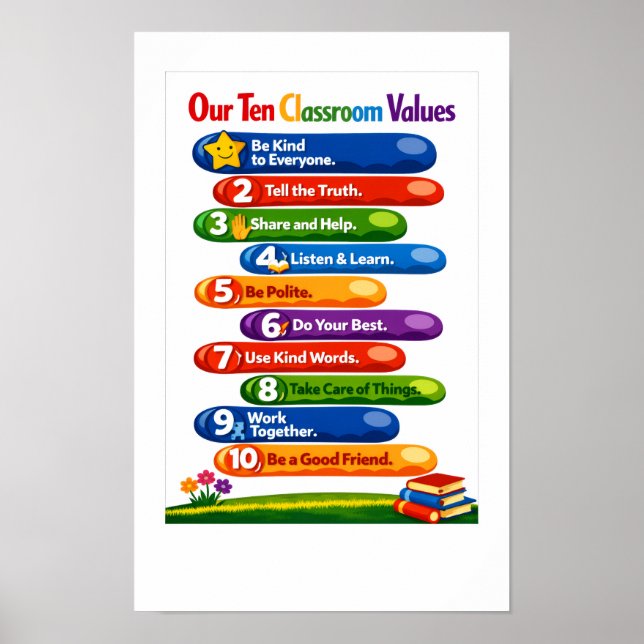 Unsere zehn Klassenzimmer-Werte – 11x17 Querformat Poster (Vorne)