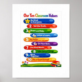Unsere zehn Klassenzimmer-Werte – 8,5×11 Portrait- Poster