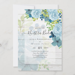 UNSERER HOCHZEIT Dusty Blue Florale Spanische Hoch Einladung
