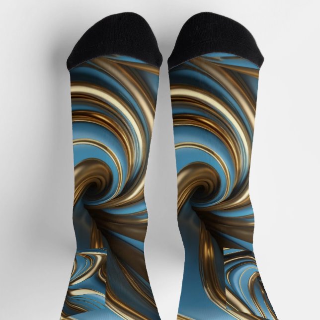 Unsex Blue, Metallic Gold Marmor Socken (Oben)