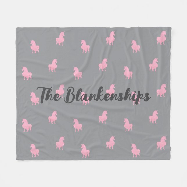 Unsichtbares rosa Einhorn auf Grau Fleecedecke (Vorderseite (Horizontal))