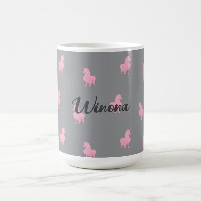 Unsichtbares rosa Einhorn auf Grau Kaffeetasse (Mittel)
