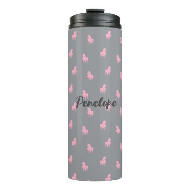 Unsichtbares rosa Einhorn auf Grau Thermosbecher (Vorderseite)
