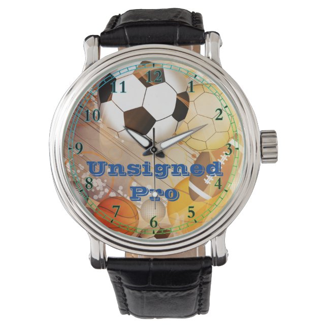 Unsigned Pro Black Vintag Leather Watch Armbanduhr (Vorderseite)