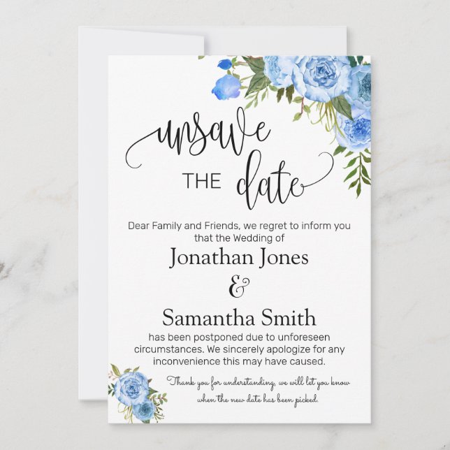 Unspeichern Sie die Daten Hochzeitsdatum ändern bl Einladung (Vorderseite)