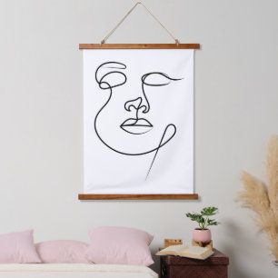 Unspoken – Minimalistische Abstrakte One-Line-Gesi Wandteppich Mit Holzrahmen