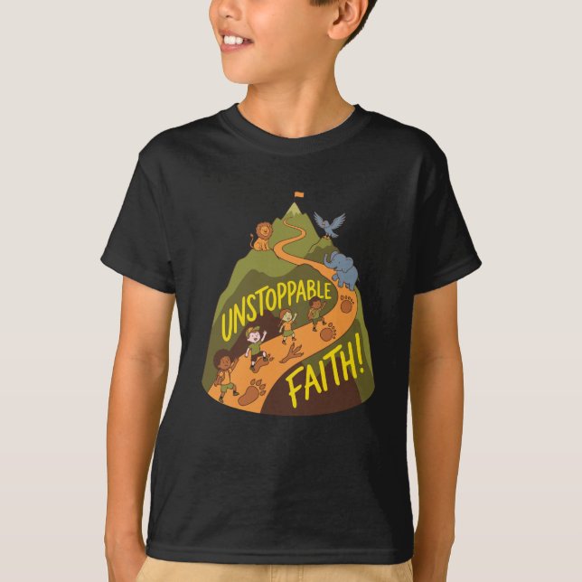 Unstoppable Faith Adventure – Kids Nature Mountain T-Shirt (Vorderseite)