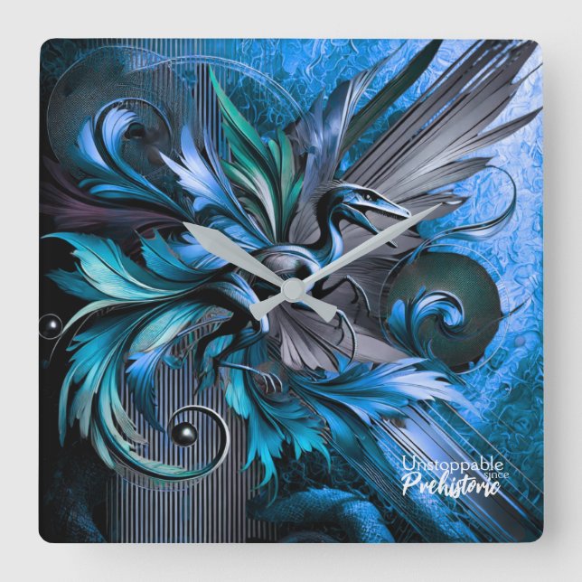 Unstoppable Raptor – Fuel Strength, Rule the Wild Quadratische Wanduhr (Vorderseite)