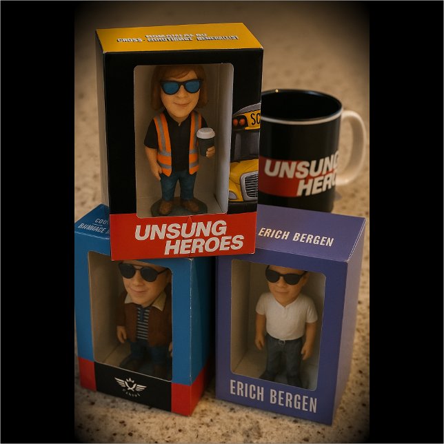 UnSung Heroes Hot Beverage Mug Zweifarbige Tasse (The UnSung Hero Mug creeps up on the 3D Printed Bobbleheads from cheshirefx.com)