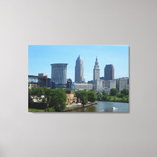 Unten am Fluss Cleveland Ohio B/W Leinwanddruck