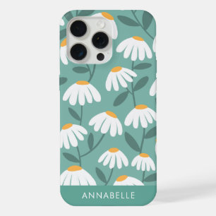 Unten Monogramm Name Grün & Weiß Floralmuster iPhone 15 Pro Max Hülle