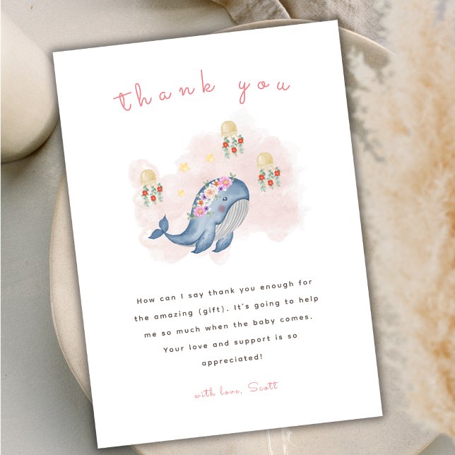 Unter dem Bild Sweet Whale Floral Baby Shower Dankeskarte (Under The See Sweet Whale Floral Baby Shower Thank You Card)