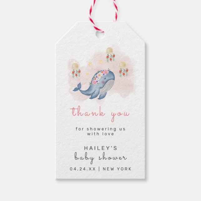 Unter dem Bild Sweet Whale Floral Baby Shower Geschenkanhänger (Vorderseite)