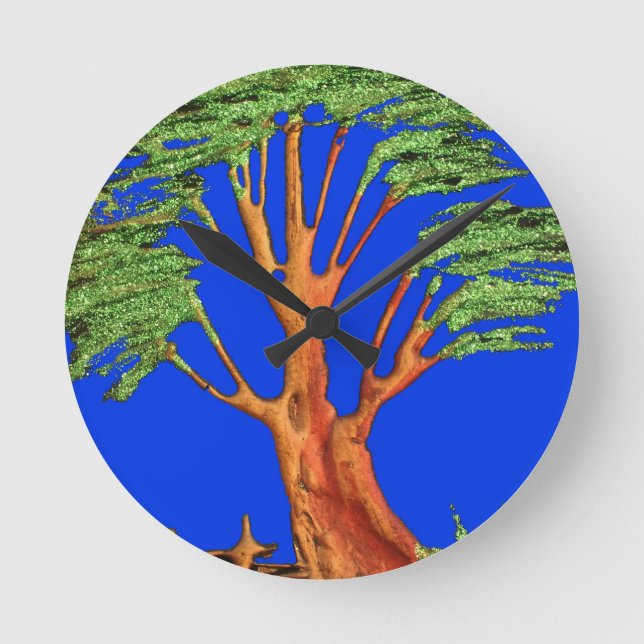 Unter dem blauen Himmel: Die Sammlung Acacia Tree Runde Wanduhr (Vorderseite)