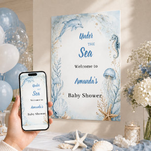 Unter dem blauen Ozeanmeer Willkommen Baby Shower Poster
