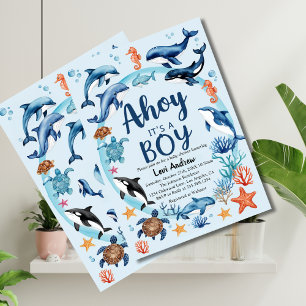 Unter dem Blue Sea Ahoy ist eine Baby-Dusche. Einladung