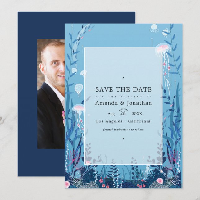 Unter dem Foto der Seefahrer-Hochzeit Rettete die  Save The Date (Vorne/Hinten)