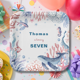 Unter dem Kindergeburtstag der Meereslebewesen Pappteller