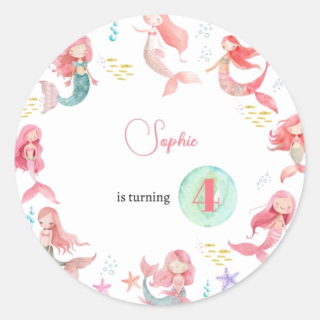 Unter dem Kindergeburtstag Mermaids Runder Aufkleber (Vorderseite)