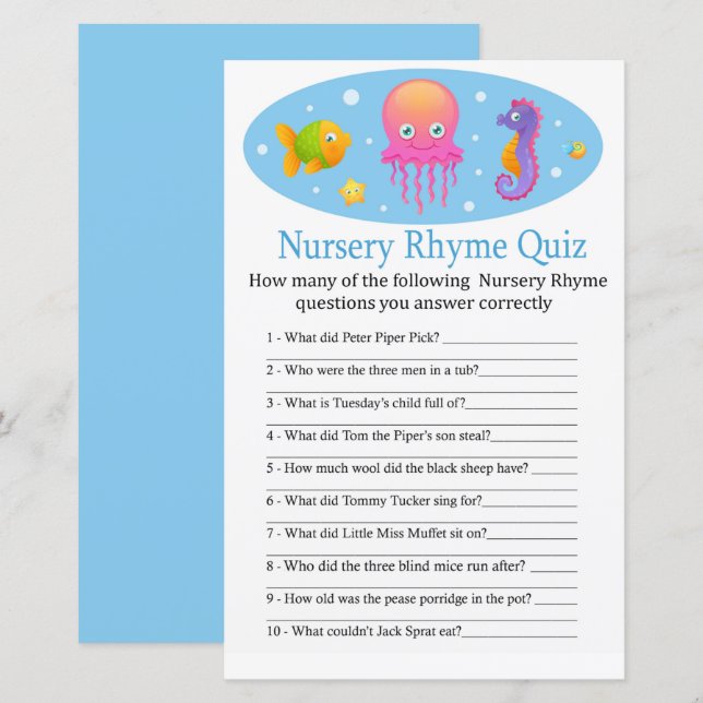 Unter dem Kinderzimmer Rhyme Quiz Babydusche (Vorne/Hinten)